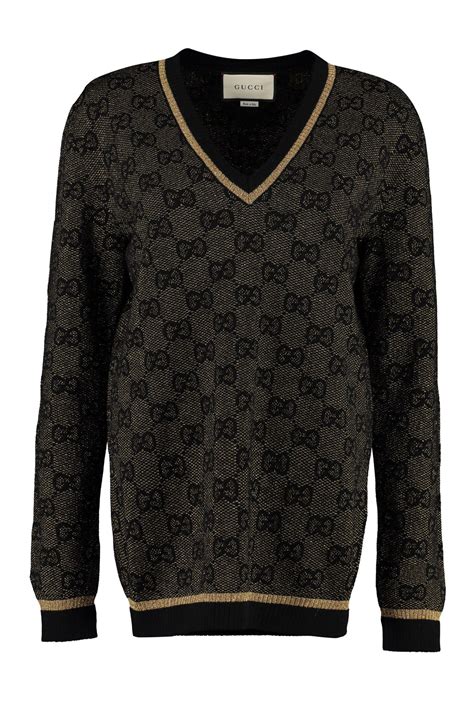 gucci black v neck sweater|black and white gucci sweater.